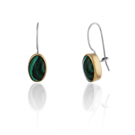 Cercei clasici - Cercei din argint 925 placat cu aur galben de 14 kt , Piatra :malachit, Culoare : verde ,