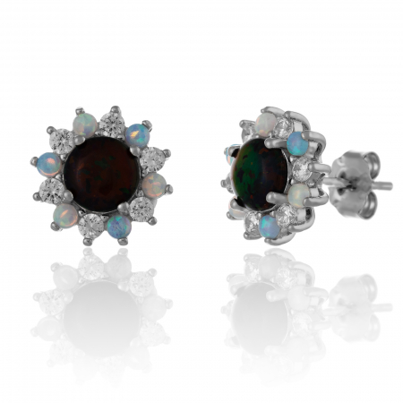 Cercei cu surub - Cercei din argint 925 rodiat , Piatra : opal de laborator si cubic zirconia , Culoare : multicolor,