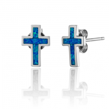 Cercei cu surub - Cercei din argint 925 rodiat, Piatra: opal de laborator, Culoare: albastru, Sonis Silver