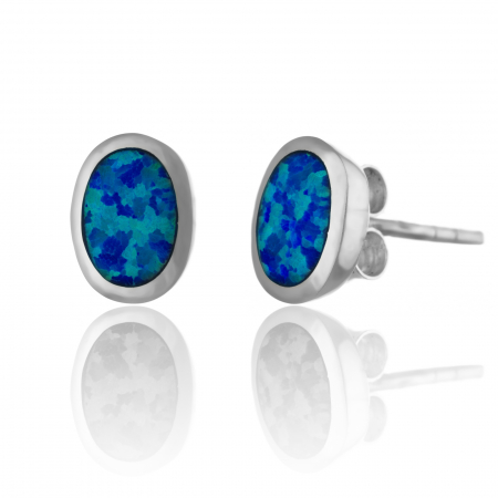 Cercei cu surub - Cercei din argint 925 rodiat, Piatra: opal de laborator, Culoare: albastru, Sonis Silver