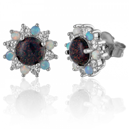 Cercei cu surub - Cercei din argint 925 rodiat, Piatra : opal de laborator si cubic zirconia, Culoare : multicolor,