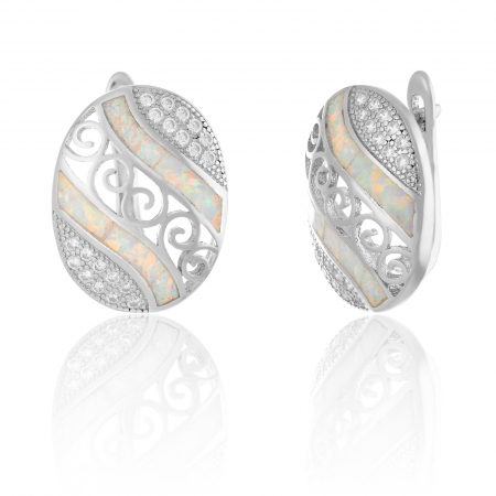 Produse - Cercei din argint 925 rodiat, Piatra: opal de laborator si cubic zirconia, Culoare: alb, transparent, Sonis Silver