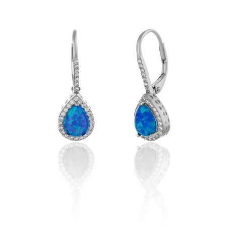 Cercei clasici - Cercei din argint 925 rodiat , Piatra: opal de laborator si cubic zirconia, Culoare :albastru si transparent,
