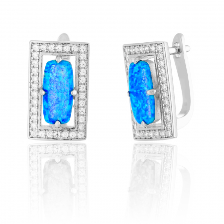 Cercei clasici - Cercei din argint 925 rodiat, Piatra: opal de laborator si cubic zirconia, Culoare:albastru, transparent, Sonis Silver