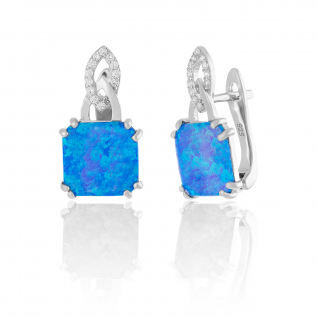 Cercei clasici - Cercei din argint 925 rodiat, Piatra: opal de laborator si cubic zirconia, Culoare:albastru, transparent, Sonis Silver