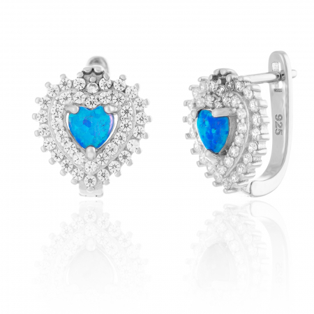 Cercei clasici - Cercei din argint 925 rodiat, Piatra: opal de laborator si cubic zirconia, Culoare: albastru, transparent ,Sonis Silver