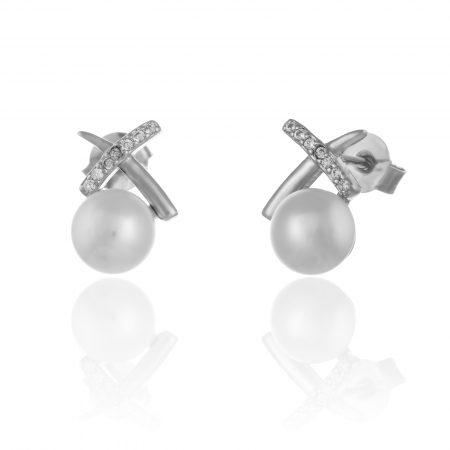 CERCEI - Cercei din argint 925 rodiat, Piatra : perla de laborator si cubic zirconia, Culoare : alb , transparent,