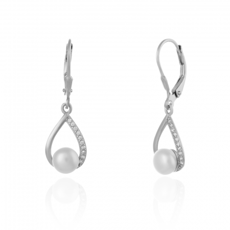 Cercei clasici - Cercei din argint 925 rodiat, Piatra: perla de laborator si cubic zirconia, Culoare: alb, transparent,