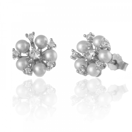 CERCEI - Cercei din argint 925 rodiat, Piatra : perla de laborator si zirconia fatetata, Culoare : alb , transparent, Sonis Silver