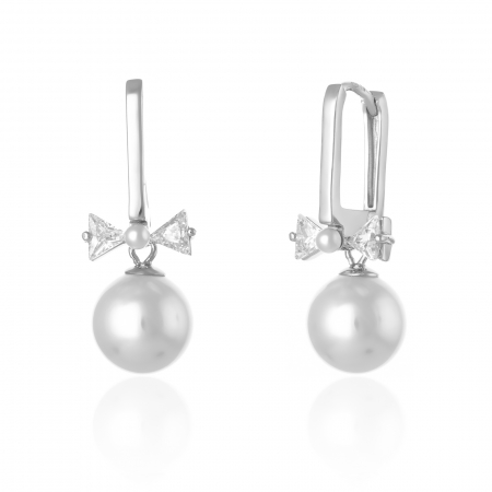 CERCEI - Cercei din argint 925 rodiat, Piatra : perla de laborator si zirconia fatetata, Culoare : alb ,transparent, Sonis Silver