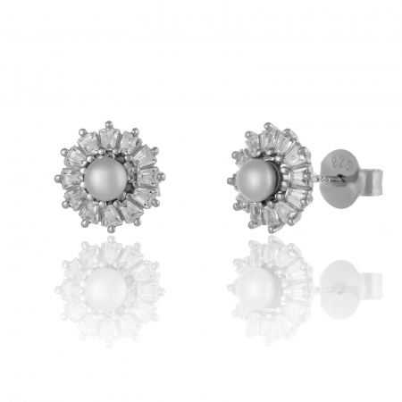 CERCEI - Cercei din argint 925 rodiat, Piatra: perla de laborator si  zirconia fatetata, Culoare: alb si transparenta, Sonis Silver