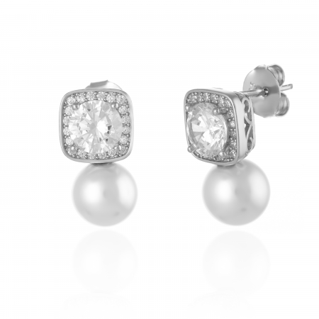 CERCEI - Cercei din argint 925 rodiat ,Piatra : Perla de laborator, zirconia fatetata si cubic zirconia ,Culoare : alb si transparent, Sonis Silver