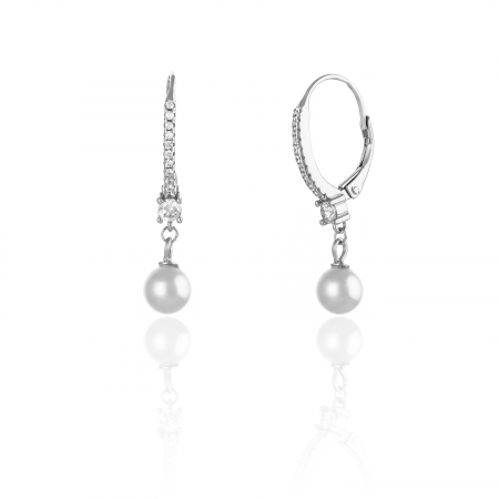 Cercei lungi - Cercei din argint 925 rodiat , Piatra : perla de laborator, zirconia fatetata si cubic zirconia, Culoare : transparenta, alb