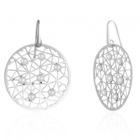 Cercei fashion - Cercei din argint 925 rodiat ,Piatra :  perla de laborator , Culoare: alb,