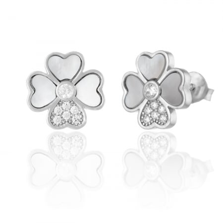 Cercei cu surub - Cercei din argint 925 rodiat ,Piatra : sidef si cubic zirconia ,Culoare : sidef si transparent, Sonis Silver