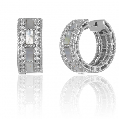 Cercei clasici - Cercei din argint 925 rodiat , Piatra : sidef si  cubic zirconia, culoare sidef,transparent, Sonis Silver