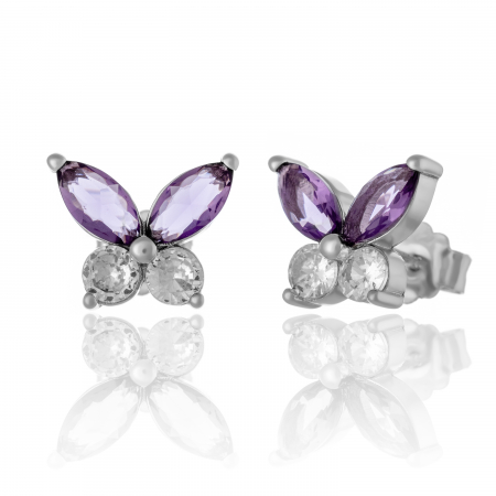 CERCEI - Cercei din argint 925 rodiat, Piatra: zirconia fatetata, Culoare: mov si transparent,