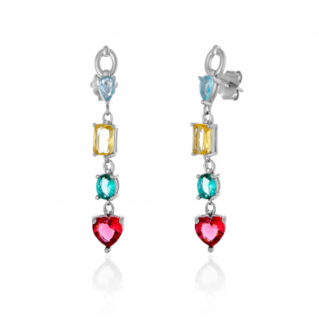 Cercei lungi - Cercei din argint 925 rodiat, Piatra: zirconia fatetata, Culoare: multicolor,