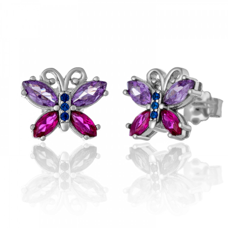 Cercei cu surub - Cercei din argint 925 rodiat, Piatra: zirconia fatetata, Culoare: multicolor,