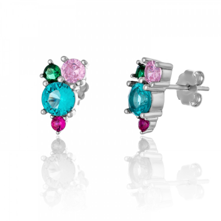 Cercei cu surub - Cercei din argint 925 rodiat, Piatra: zirconia fatetata, Culoare: multicolor,