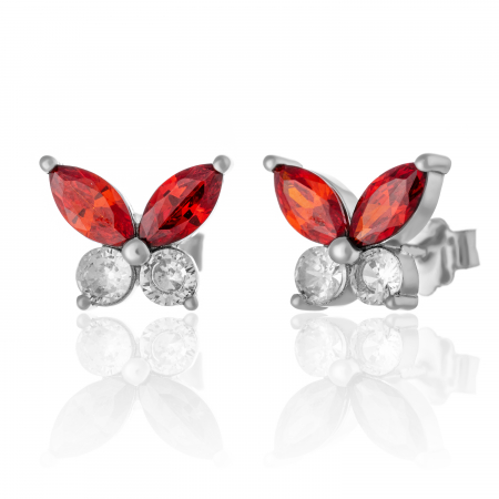 CERCEI - Cercei din argint 925 rodiat, Piatra: zirconia fatetata, Culoare: rosu si transparent,