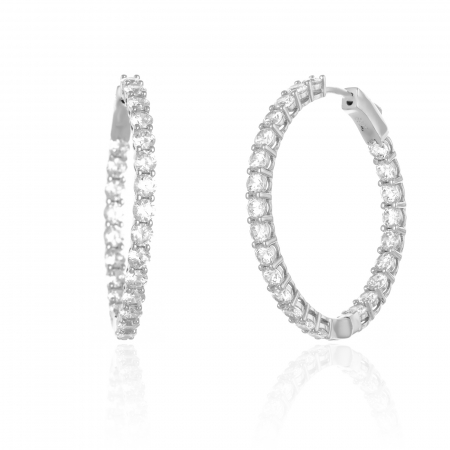 Cercei tip creole - Cercei din argint 925 rodiat, Piatra : zirconia fatetata , Culoare : transparenta, Sonis Silver