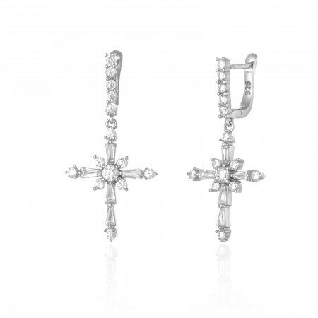 CERCEI - Cercei din argint 925 rodiat , Piatra : zirconia fatetata, Culoare : transparenta, Sonis Silver
