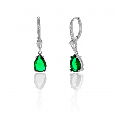Cercei lungi - Cercei din argint 925 rodiat, Piatra: zirconia fatetata si cubic zirconia , Culoare:  verde  si transparent ,