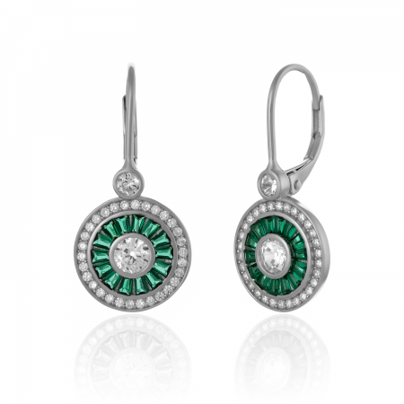 Cercei clasici - Cercei din argint 925 rodiat ,Piatra : zirconia fatetata , Culoare : verde , Sonis Silver