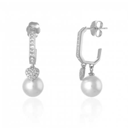 CERCEI - Cercei din argint 925 rodiat  , Piatra : zirconia fatetata  , perla de laborator si cubic zirconia ,