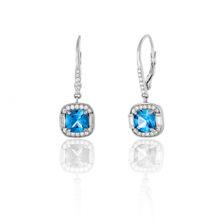 Cercei lungi - Cercei din argint 925 rodiat, Piatra: zirconia fatetata si cubic zirconia, Culoare: albastru si  transparent,