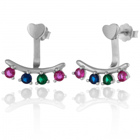 Cercei cu surub - Cercei din argint 925 rodiat ,Piatra : zirconia fatetata , Culoare :multicolor,Sonis Silver
