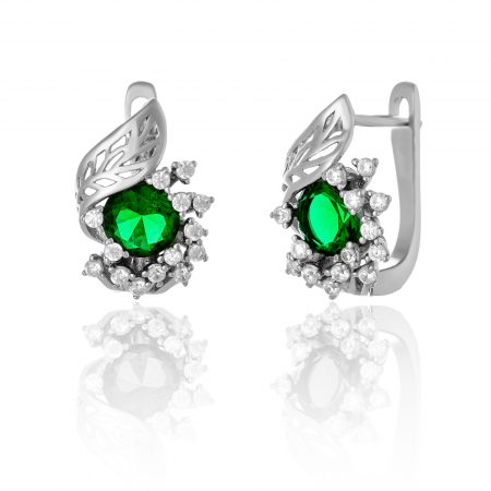 Cercei clasici - Cercei din argint 925 rodiat, Piatra: zirconia fatetata si cubic zirconia, Culoare: verde si  transparent,