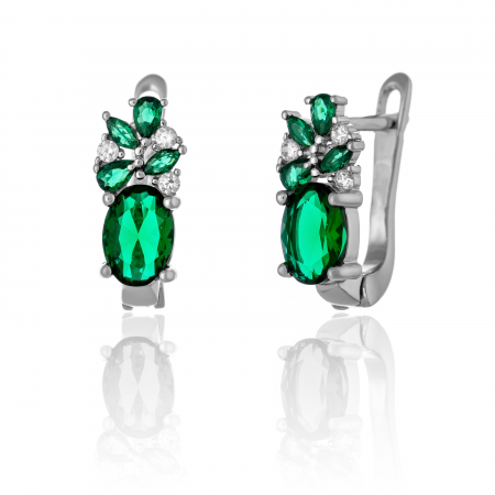 Cercei clasici - Cercei din argint 925 rodiat , Piatra: zirconia fatetata si cubic zirconia, Culoare: transparenta, verde,