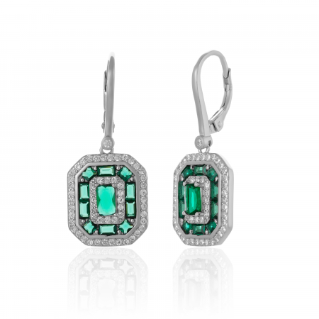 Cercei lungi - Cercei din argint 925 rodiat , Piatra : zirconia fatetata si cubic zirconia , Culoare : verde si transparent ,Sonis Silver