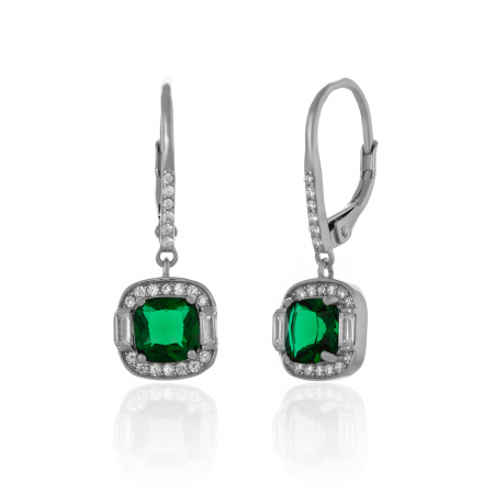 Cercei lungi - Cercei din argint 925 rodiat , Piatra : zirconia fatetata si cubic zirconia , Culoare : verde si transparent ,Sonis Silver
