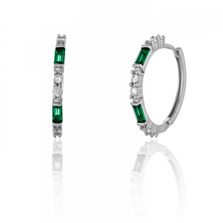 Cercei tip creole - Cercei din argint 925 rodiat, Piatra: zirconia fatetata si cubic zirconia,Culoare: verde, transparent, Sonis Silver
