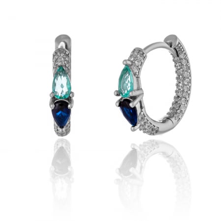 Cercei tip creole - Cercei din argint 925 rodiat, Piatra: zirconia fatetata si cubic zirconia, Culoare: verde , albastru si  transparenta,
