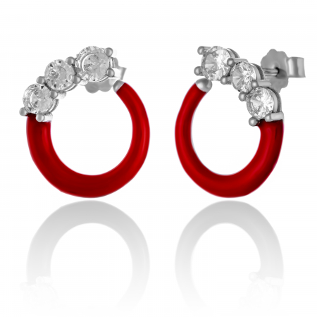 Cercei tip creole - Cercei din argint 925 rodiat, Piatra : zirconia fatetata si email,Culoare : transparent, rosu,
