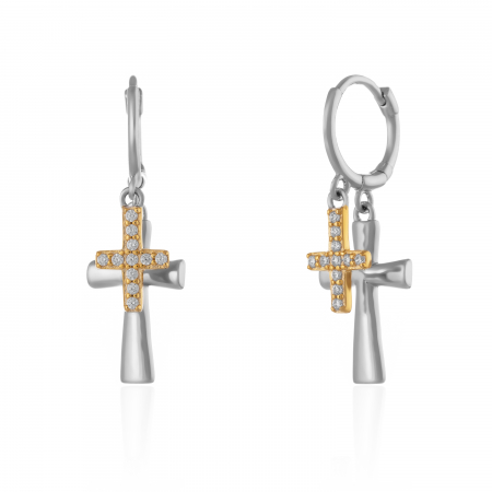 Cercei clasici - Cercei din argint 925 rodiat ,placat cu aur de 14 kt, Piatra: cubic zirconia, Culoare: transparenta ,
