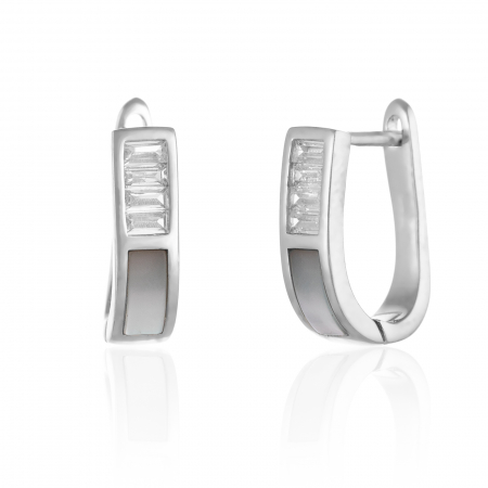Cercei clasici - Cercei din argint 925 rodiat , Piatra: zirconia fatetata si sidef , Culoare: transparent si sidef,Sonis Silver