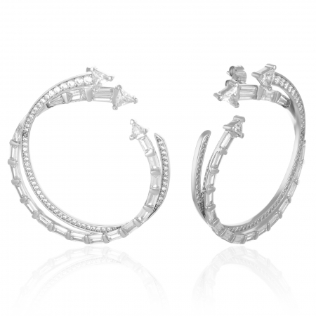 CERCEI - Cercei din argint 925 rodiat  , Piatra : zirconia fatetata si cubic zirconia , Culoare : transparenta ,