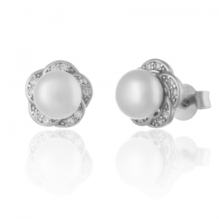 CERCEI - Cercei din argint 925 rodiat  , Piatra : perla de laborator si cubic zirconia ,