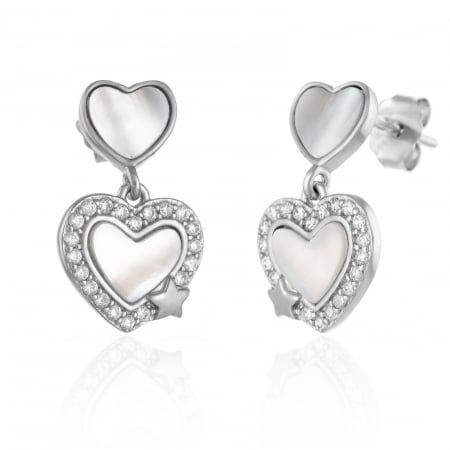 Cercei cu surub - Cercei din argint 925 rodiat, Piatra: sidef si cubic zirconia , Culoare: sidef si transparent  ,