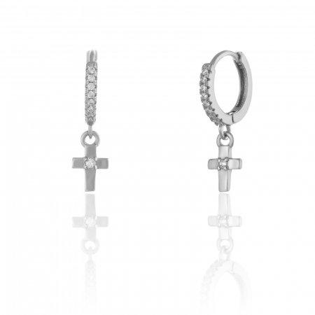 Cercei tip creole - Cercei din argint 925 rodiat  , Piatra : cubic zirconia , Culoare : transparent ,Sonis Silver