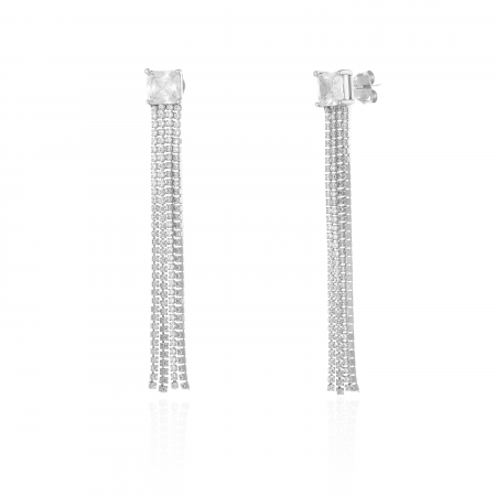 Cercei lungi - Cercei din argint 925 rodiat, tip ''Tennis'', Piatra: zirconia fatetata si cubic zirconia, Culoare: transparenta,