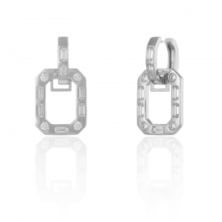 Cercei fashion - Cercei din argint 925 rodiat , Piatra ; zirconia fatetata , Culoare : transparenta  ,