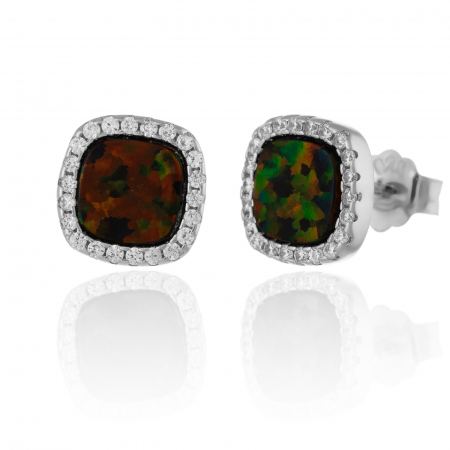 Cercei cu surub - Cercei din argint 925 rodiat ,Piatra : opal de laborator si cubic zirconia , Culoare : verde cu insertii , Sonis Silver