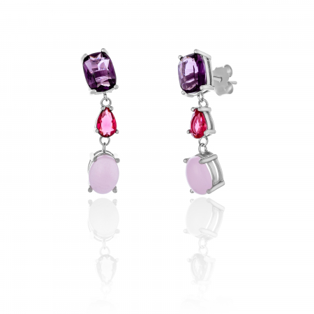 Cercei cu surub - Cercei din argint 925 rodiat , Piatra : zirconia fatetata , Culoare : multicolor ,