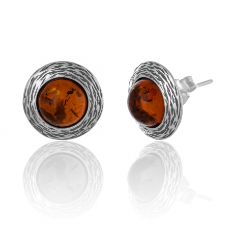 Cercei cu surub - Cercei din argint 925 vintage ,Piatra ; chihlimbar natural , Culoare : maro cognac,  Sonis Silver
